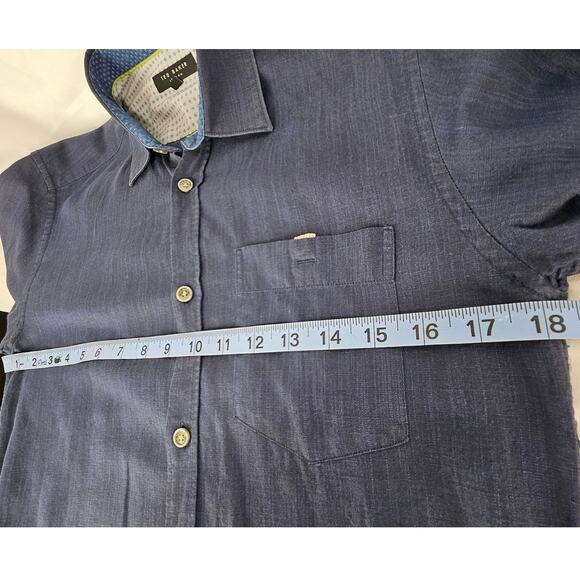 TED BAKER LONDON BUTTON-UP DRESS SHIRT – LONG SLEEVE – SIZE MEDIUM – DARK DENIM - Picture 16 of 16